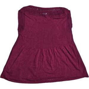 Ann Taylor LOFT Petite Sleeveless Peplum Top Women's Size XSP Plum Lace Trim